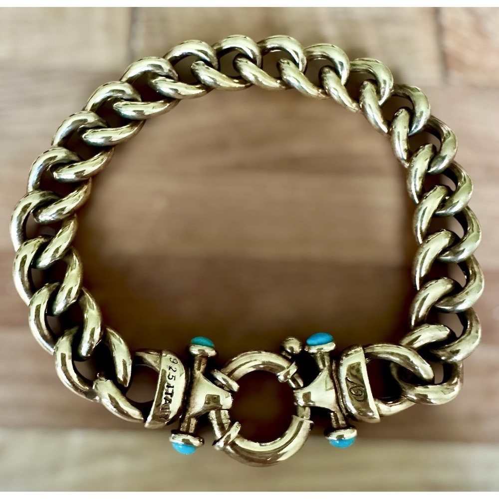 Veronese Curb Link Chain Bracelet 7.75 Inch Turquoise Italy 925 Sterling 29.6g